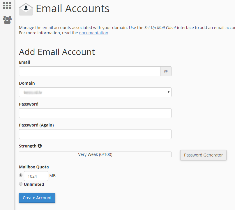Izveidot jaunu e-pastu cPanel hostings 2