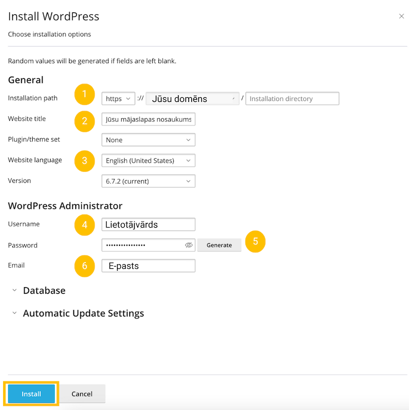 WordPress instalēšana
