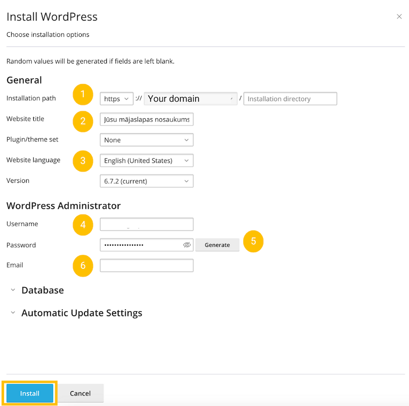 WordPress instalēšana