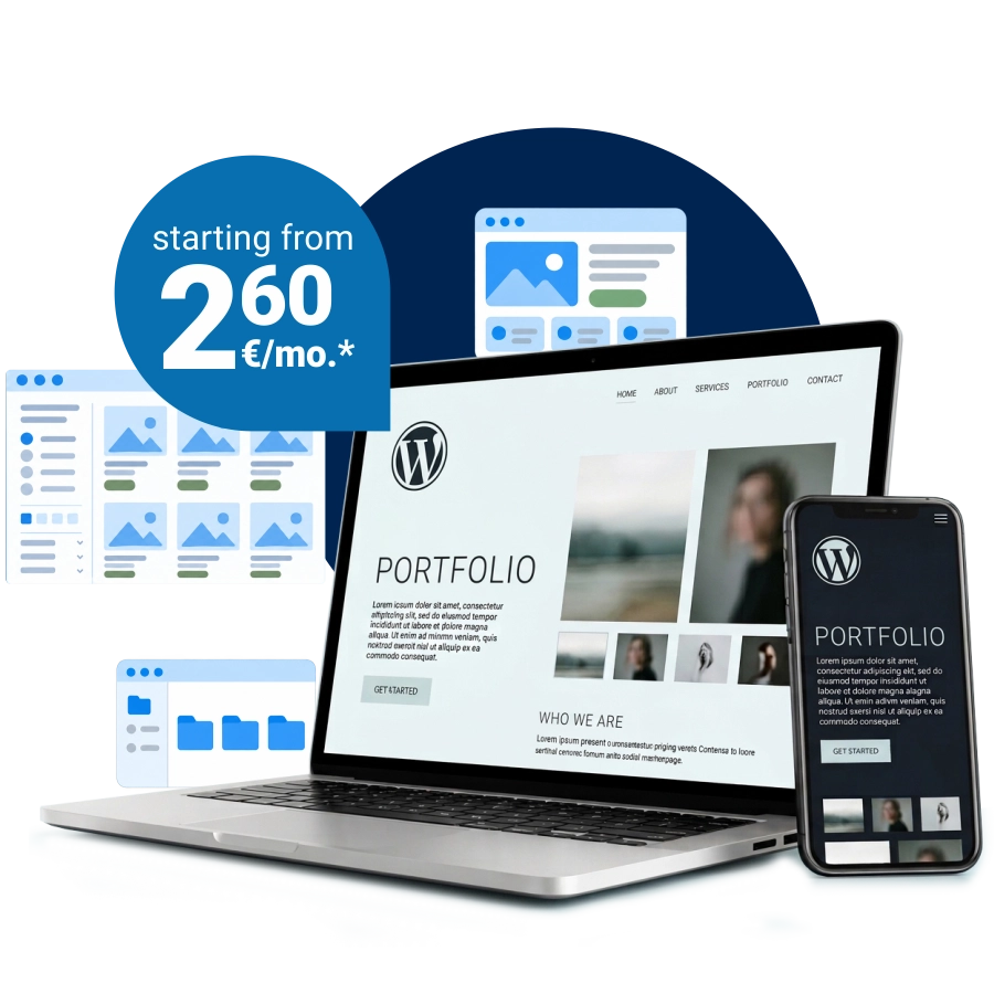 WordPress hosting management panel with a website preview